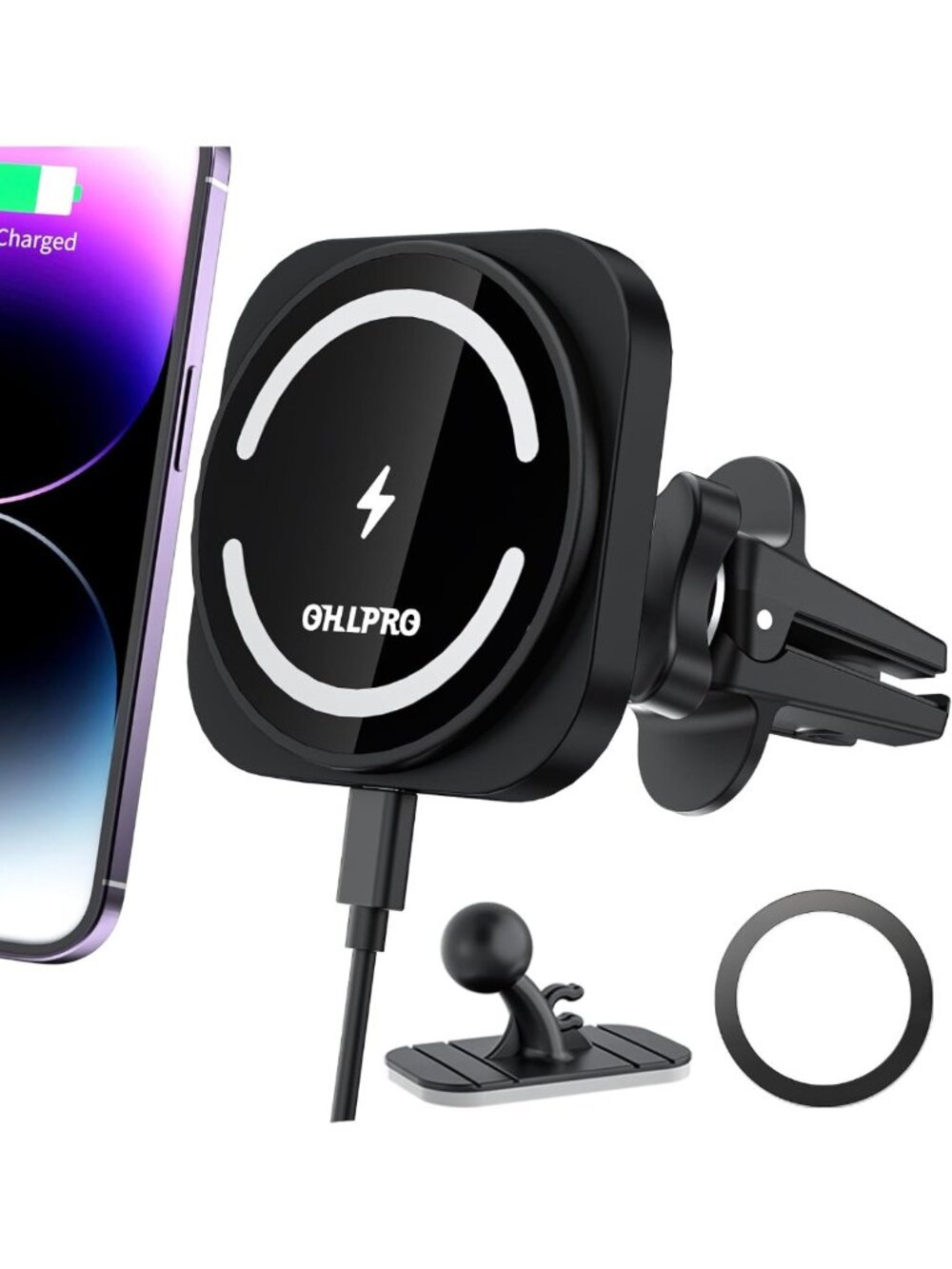 Magnetic Wireless Car Charger Mount for iPhone 17 Pro Max, 15W Fast Charging